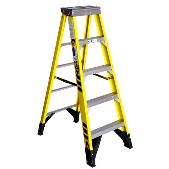 Werner Stepladder,Fiberglass,5 ft. H,375 lb Cap, Silver (7305)