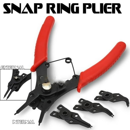 Soft Grip Carbon - GHP 4-in-1 Carbon Steel Interchangeable Head Snap Ring Plier with Soft Grip Handle