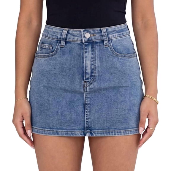 Womens Denim Skirt Casual Mini Jean Skirt Stretch Low Waist Jean Skirt for Women Zip Fly Denim Mini Skirts Light Blue XL(XL)