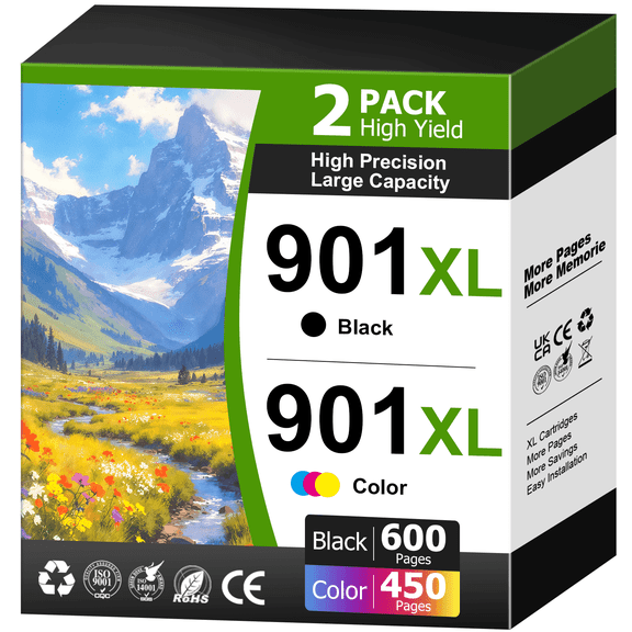 901 Ink Compatible for 901 Ink Cartridges for HP 901 Ink Cartridges for OfficeJet J4680 J4580 4500 J4500 J4680c J4624 J4640 J4524 Printers (1 Black, 1 Tri-color)