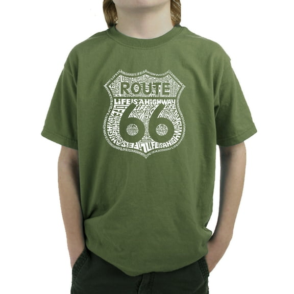 LA Pop Art Boy's Word Art T-shirt - Route 66 - Life is a Highway