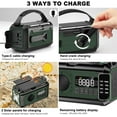 thumbnail image 7 of 12000mAh Emergency Radio, AM/FM/NOAA Weather Alert Radio, Portable Hand Crank Radio Solar/Type-C Charging Outdoor Radio with Torch & LED Reading Lamp, SOS Alarm, Compass, Power Bank (Army Green), 7 of 7