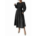 thumbnail image 2 of Fall Wedding Guest Dresses for Women Puff Long Sleeve Smocked Casual Crew Neck Tiered A Line Flowy Long Dress Black M, 2 of 7