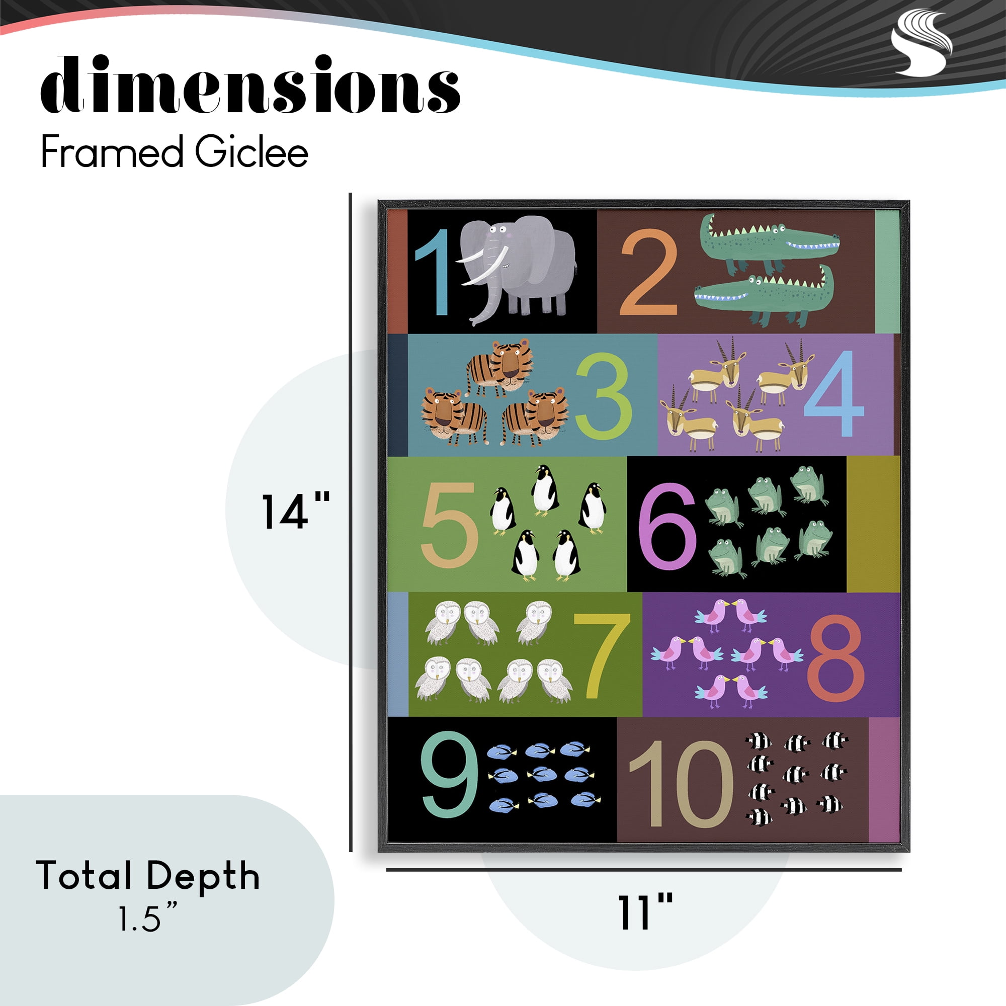 Blocked Kid's Educational Counting Black Framed Giclee Art, design by Carla Daly