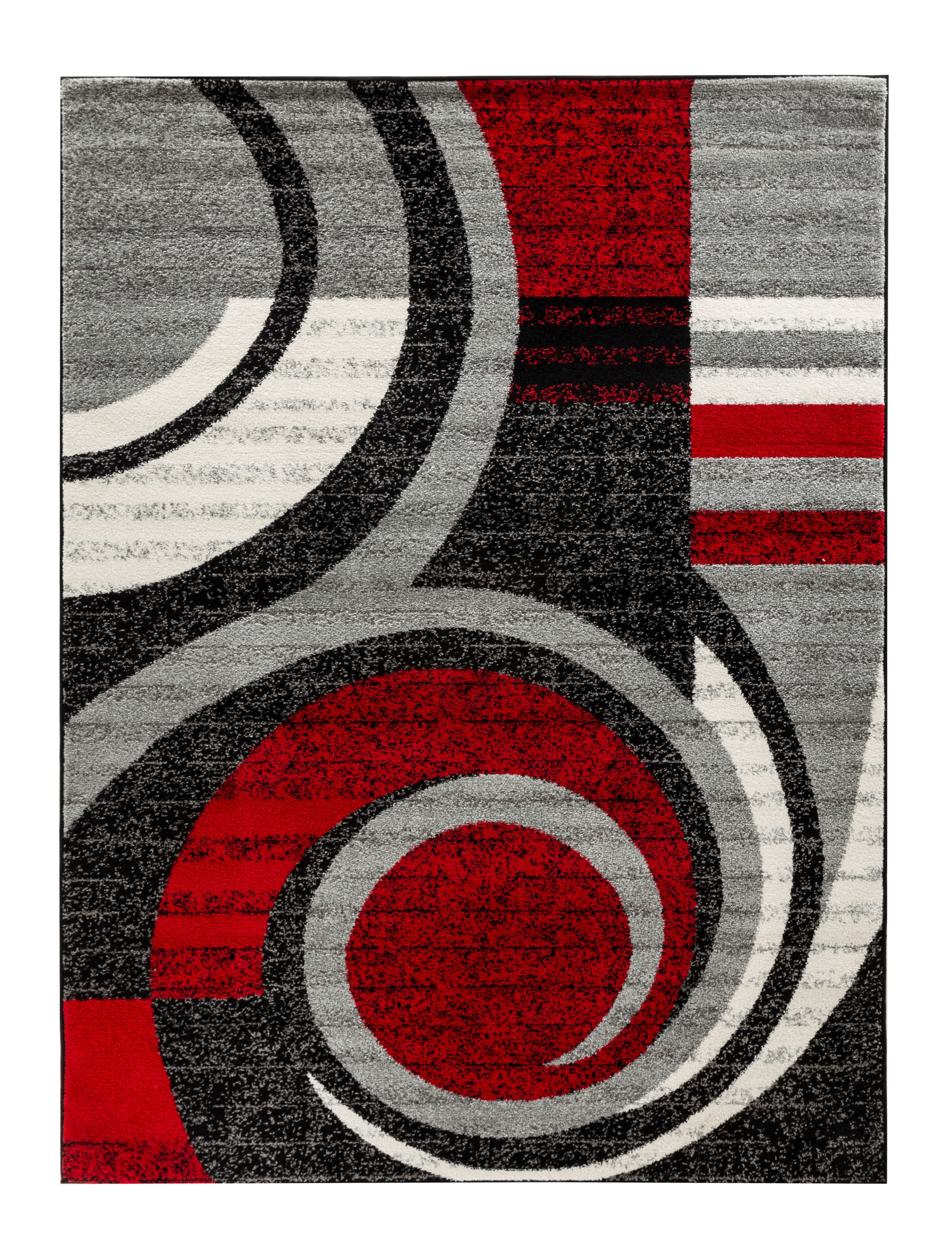  Oxford Collection Rugs - Red Black Grey White Swirls 