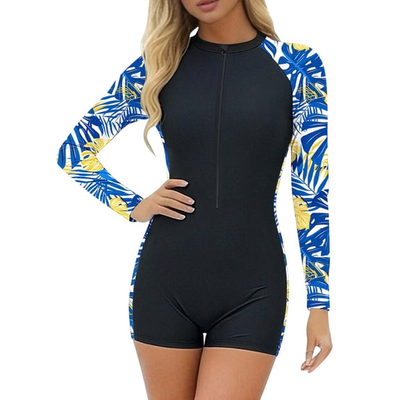 AHTJRT UPF 50 Modest Long Sleeve Swimsuits for Women Bathing Suit Rash Guard Surfing One Piece Crew Neck Front Zipper Swimwear Multicolor#13 XXL