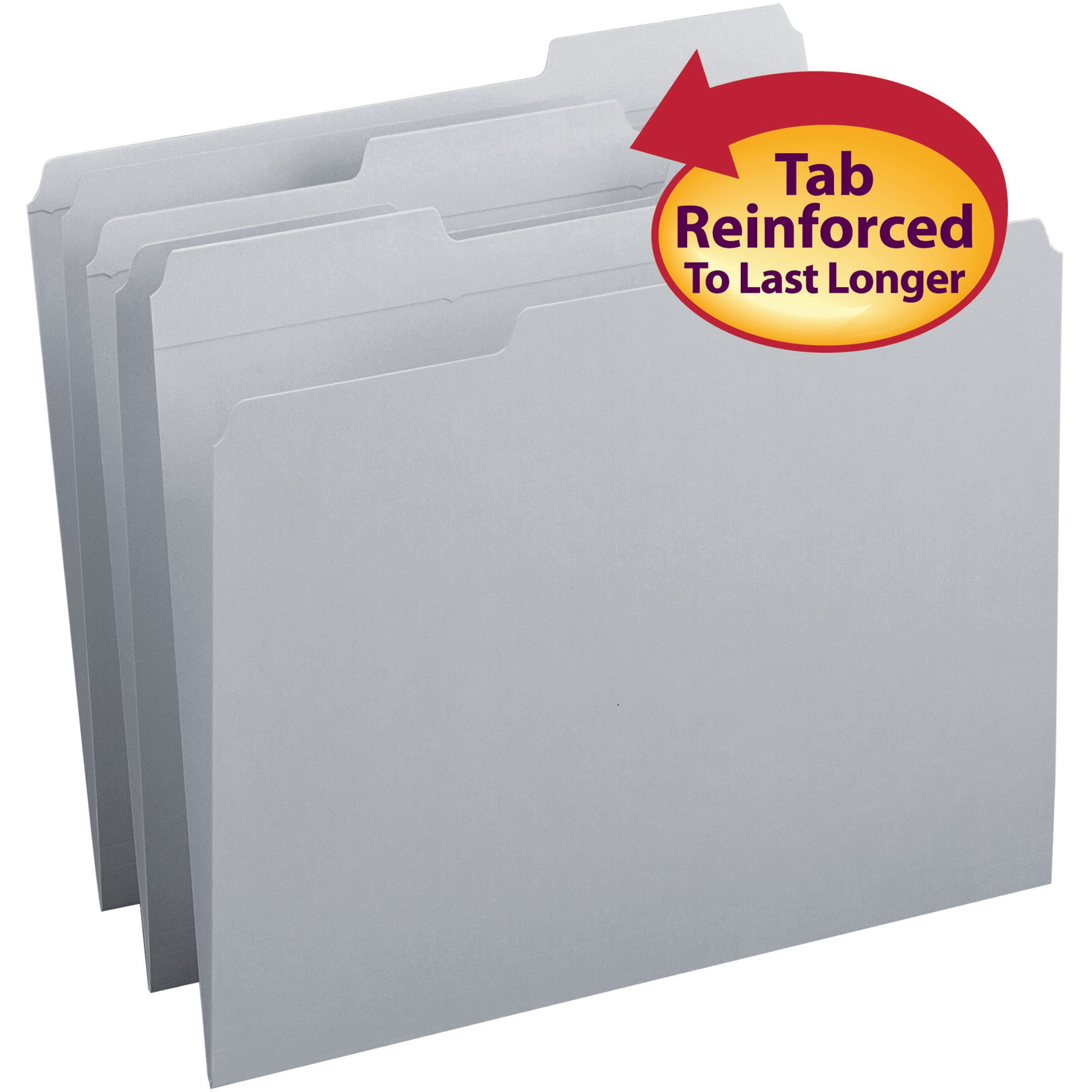 Smead 12334 File Folders, 1/3 Cut, Reinforced Top Tab, Letter, Gray, 100/Box