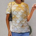 thumbnail image 6 of Mermaid Fish Scales Womens Tops Women's Fashion Casual Short Sleeve Flower Print Round Neck Pullover Top Blouse, 6 of 6