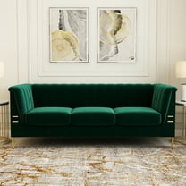 Modern Tufted Velvet Sofa with Scroll Arm and Back, Living Room 3-Seater Sofa Couch, Green