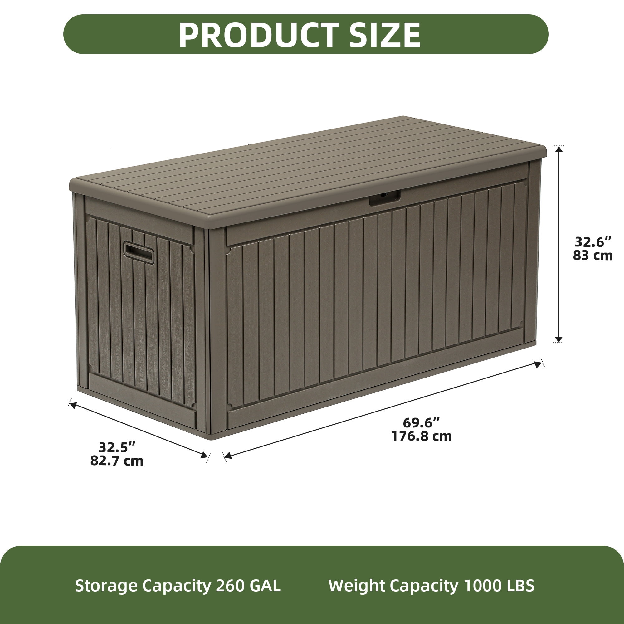 Uforic Outdoor 260 Gallon Large Resin Deck Box, Double-Wall Waterproof Lockable Storage Box with Flexible Divider & Side Handles, Light Brown