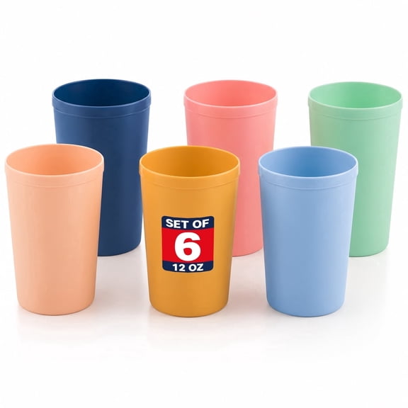MASTERCOOK Reusable Plastic Cups 12 oz Set of 6, BPA-Free Tumblers, Bright