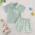 thumbnail image 3 of Kids Toddler Boy Back to School Outfit Dinosaur Embroidery Short Sleeve Polo Shirt Tops Plaid Shorts Set Clothes,Green, 3 of 7