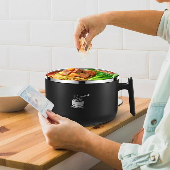 PATLOLLAV Household Ramen Bowl with Handles,Bunny Printed Bowl with Lid and 304 Stainless Steel Liner Heat Insulation and Anti Scalding,for Soup and Instant Noodles,Oatmeal,Gumbo,Salad