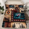 thumbnail image 2 of Manfei Safari Beer Moose Twin Sheet Sets,Retro Aztec Geometric Twin Fitted Sheet,Country Farmhouse Lodge Flat Sheet For Kids Boy,Super Cozy Room Decor,3-Piece, 2 of 7