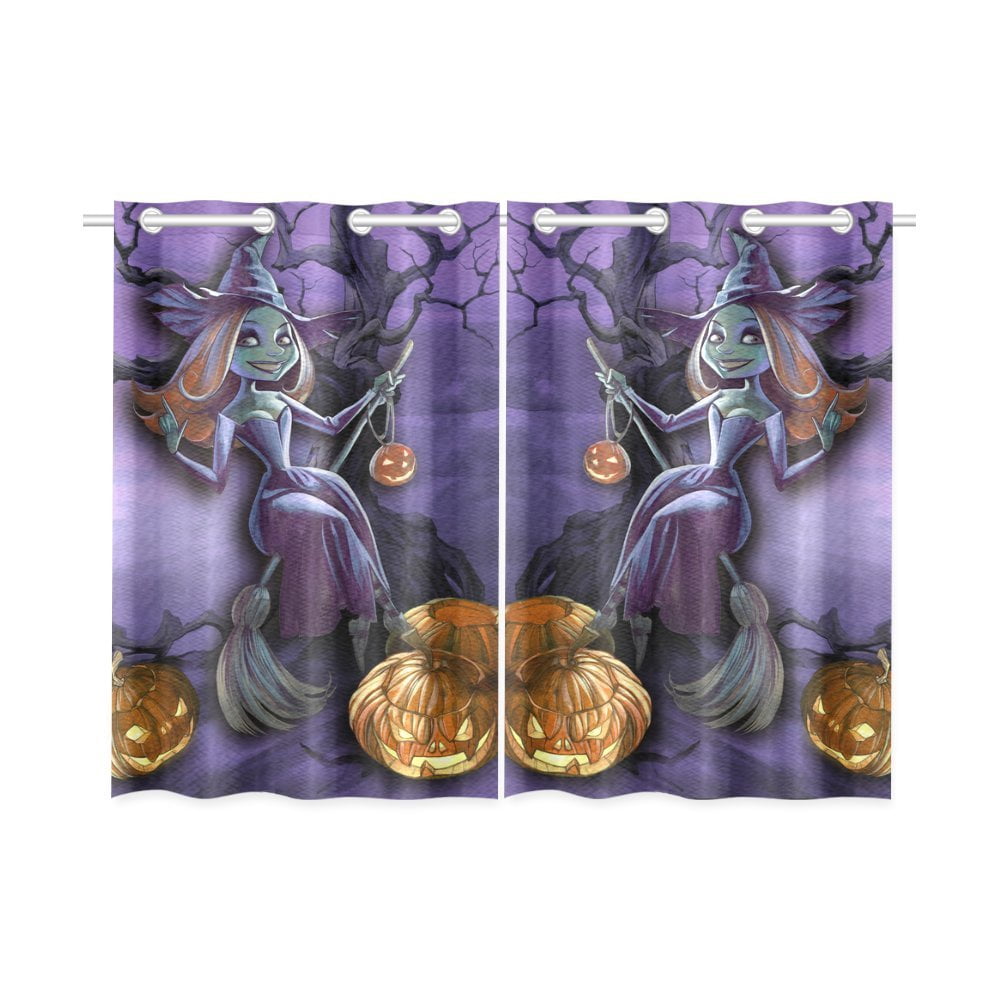 MYPOP Halloween Witch With Broomstick And Lantern Window Curtain ...