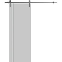 Sturdy Barn Door 42 x 80 inches | Planum 0016 Grey Matte with Frosted Glass | Stainless Steel 8FT Rail Hangers Heavy Set | Solid Panel Interior Doors