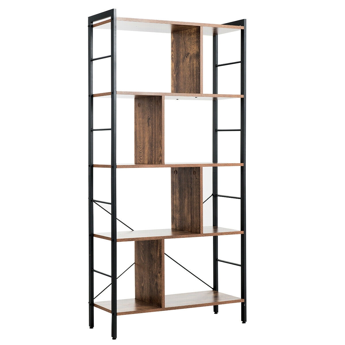 Gymax 4 Tier Bookcase, Brown/Black