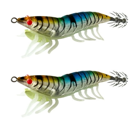 Aurgiarme 1 Pair Fishing Lures Glow Jigs Hook Shrimp Lures Baits for Saltwater Cuttlefish Hook Glow Squid Jigs