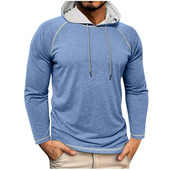 ZCFZJW Men's Gym Workout Active Hoodies Trendy Fall Long Sleeve Pullover Tops Lightweight Hoodie Casual Drawstring Hooded Sweatshirts Light Blue XL
