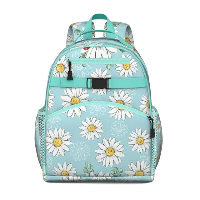 Sunny Boho Daisy School Backpack for Student Lightweight Travel Backpack with Padded Shoulder Straps Chest Strap and Easy Grip Zipper Perfect for Daily Use