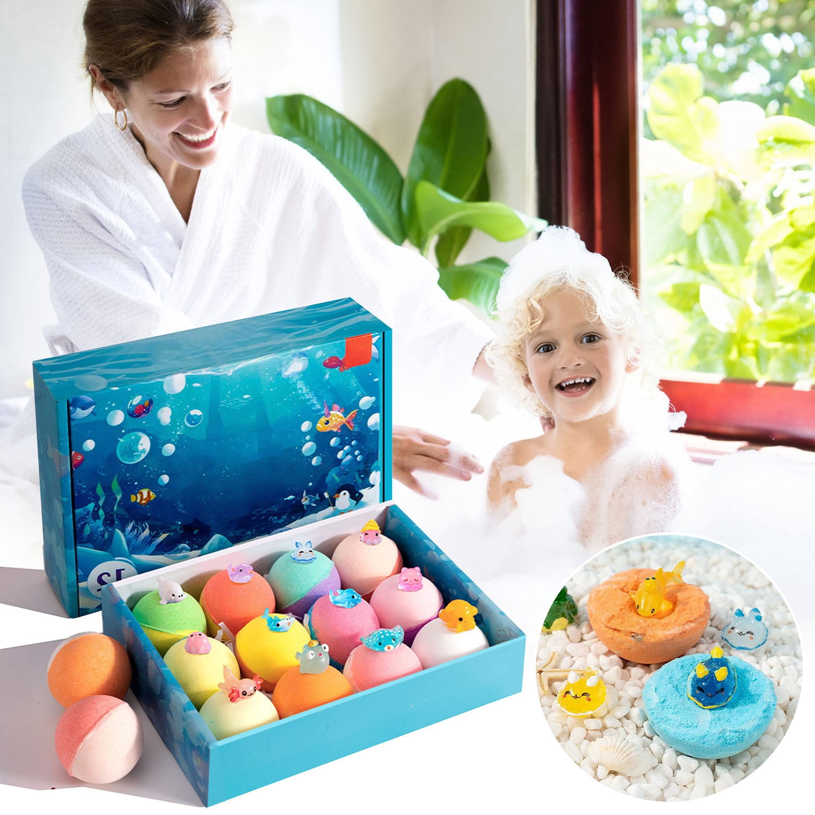 Bath Bombs Set, Natural Organics Bath Bombs with Bath Toys for Kids Birthday Presents