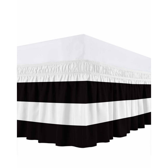 Black and White Stripe Pattern Bed Skirt California King Size 16 Inch Drop, Simple Style Wrap Around Dust Ruffle Bedskirts, Wrinkle & Fade Resistant Easy Fit Bedskirt with Adjustable Elastic