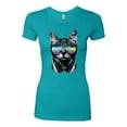 thumbnail image 2 of DJ Kitty Cat with Headphones | Womens Cat Lover Slim Fit Junior Tee, Tahiti Blue, X-Large, 2 of 3