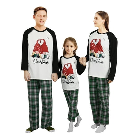 

YJ.GWL Christmas Family Matching Pajamas Set Print Tops Plaid Pants Xmas Pjs Outfits Women Men Kids Baby Sleepwear