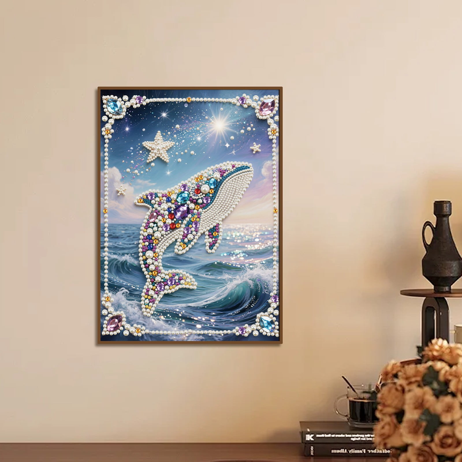 FLOPESN 4Pcs Whales DIY Gemstone Pearl Diamond Art Painting Kit Unframed, 9.84X13.78in, Colourful Canvas Holiday Present Home Wall Decor Unframed