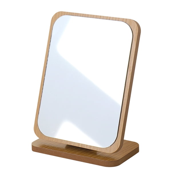 FELTECHELECTR Espejo de maquillaje cuadrado de sobremesa, espejo plegable de madera para dormitorio.