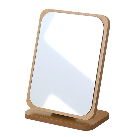 LOLIPPYY Folding Wooden Desktop Makeup Mirror with Light Brown Frame, Portable Cosmetic Mirror for Home and Travel Use