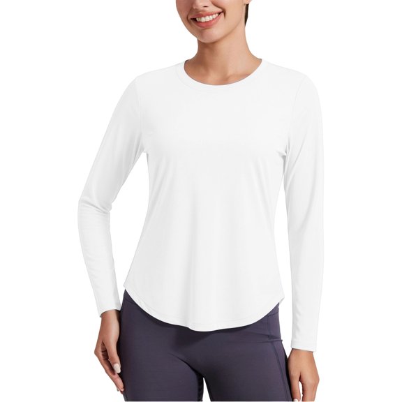 Women's UPF 50 Sun Tops Long Sleeve UV Protection Shirt Lightweight Quick Dry Workout Hiking Tops White L