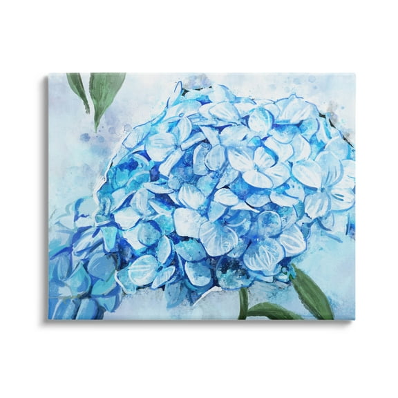 Blue Hydrangea Blossom Leaves Botanical & Floral Graphic Art Gallery Wrapped Canvas Print Wall Art