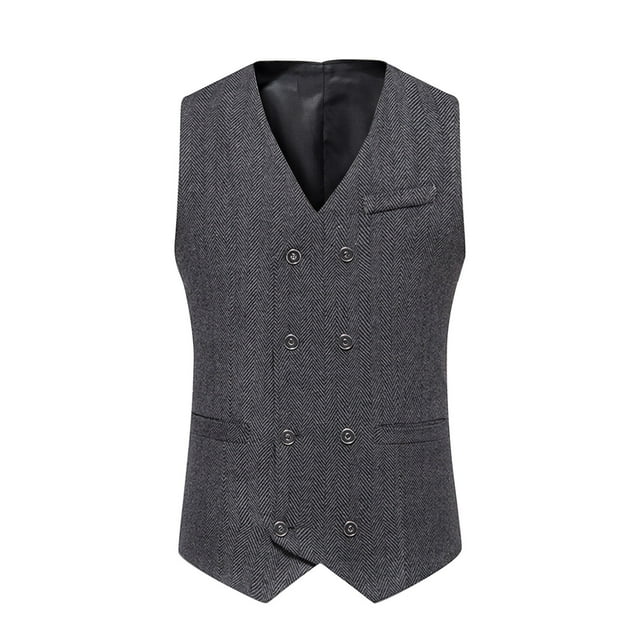Men Solid Fashion Retro Have Pockets Double-Breasted V-Neck Vest Tops Blouse