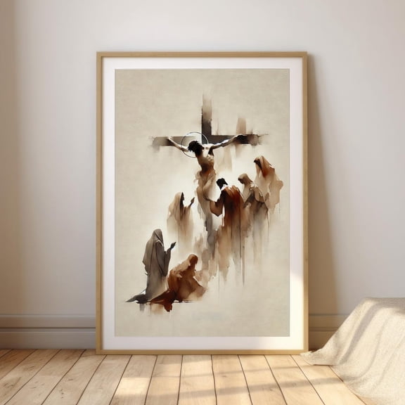 The Crucifixion Of Jesus, Minimalist Watercolor Style Passion Art, Christian Wall Art UNFRAMED PAPER POSTER, Home Decor, Vintage Gift, Living Room Dercor