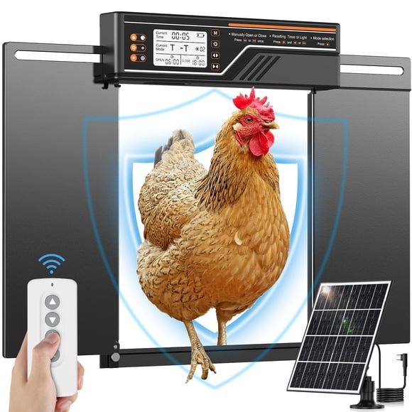 Large Automatic Chicken Coop Door Solar Powered, 4Modes Aluminum Horizontally Dual-Door Design with Timer & Light Sensor, Auto Ch