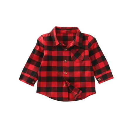 

Nokpsedcb Toddler Baby Cotton Plaid T-Shirt Check Top Blouse Clothes Outfits