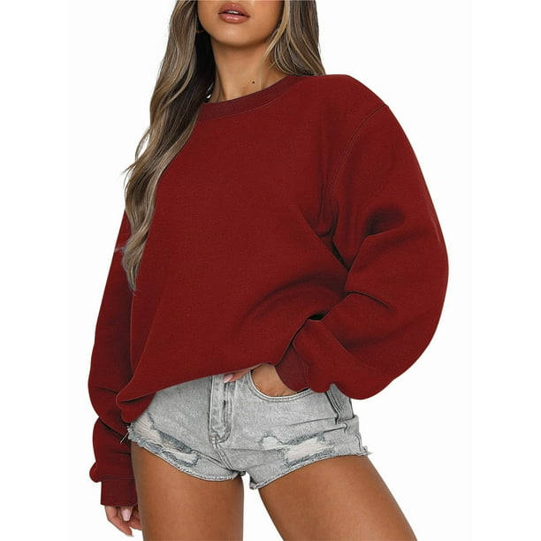 Jersey de baile sexy para mujer, sudadera holgada informal, camisas de manga larga con cuello redondo, camisetas lisas de Color sólido