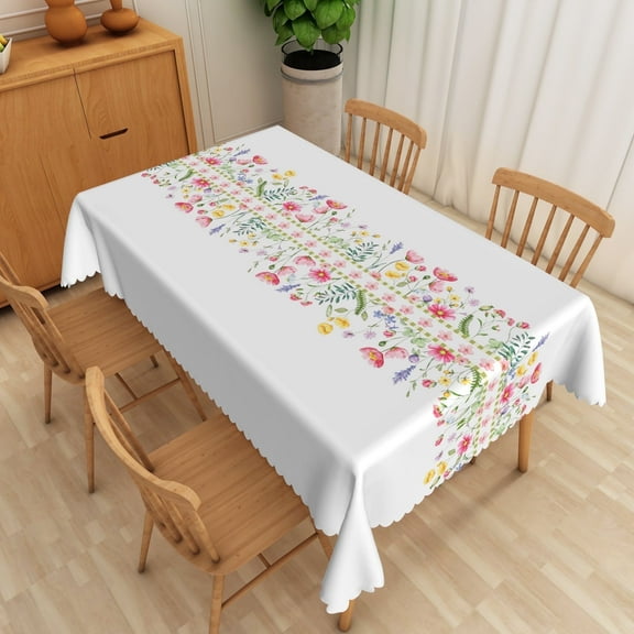 Mizhona Spring Floral Tablecloth for Rectangle Table Colorful Flowers Table Cover for Dinning Room Decor,54"W x 72"L