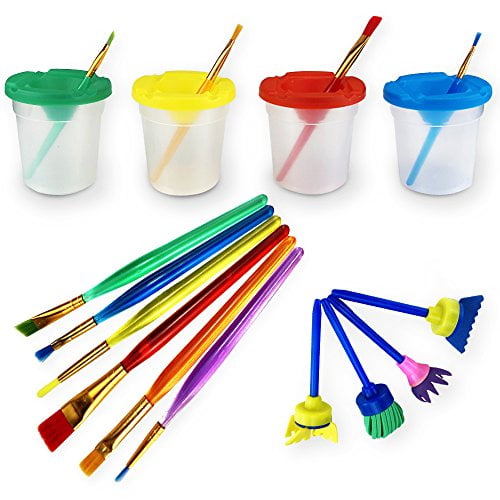 Newbested Set of 14 Pack NoSpill Paint Cups,Painting Brushes for Kids