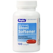 Rugby Docusate Sodium Stool Softener Softgels, Extra Strength, 250 mg. Bottle of 100