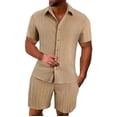 thumbnail image 2 of Pxiakgy Men'S Summer Breathable Two Piece Wrinkled Shirt Shorts Set Men'S Textured Beach Suit Khaki + 3XL, 2 of 5