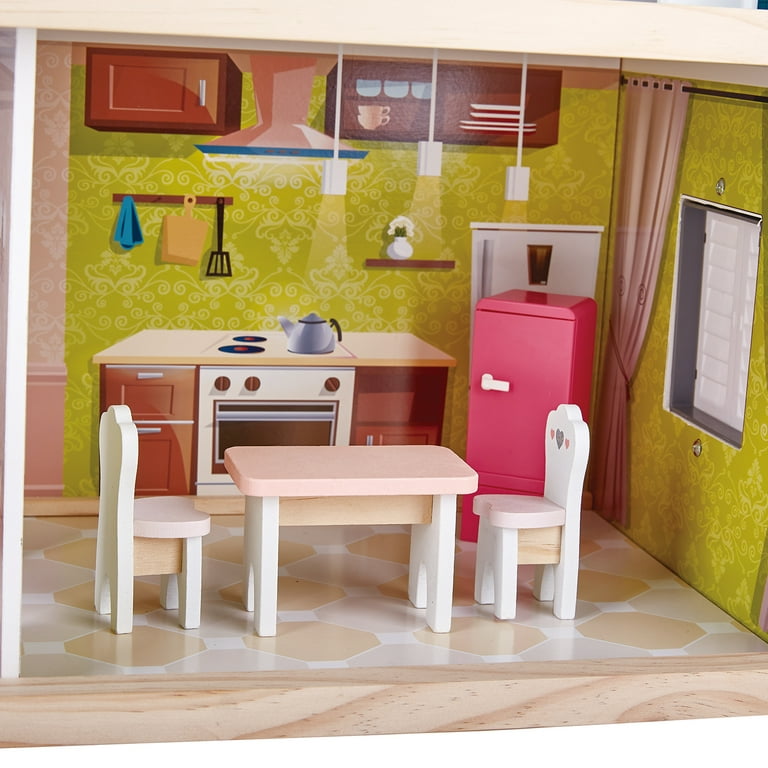 Hape Little Room Pretend Play 3 Story Wooden Doll House w/ Light, Doorbell,  & Bedroom, Bathroom, Living Room, & Dining Furniture for Kids Age 3 and Up