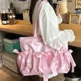 thumbnail image 2 of Nylon Ribbon Bow Double Side Tote Bag Large Capacity Shoulder Bag Women Cute Ruched Casual Comic Badge Storage Underarm Bag, 2 of 6