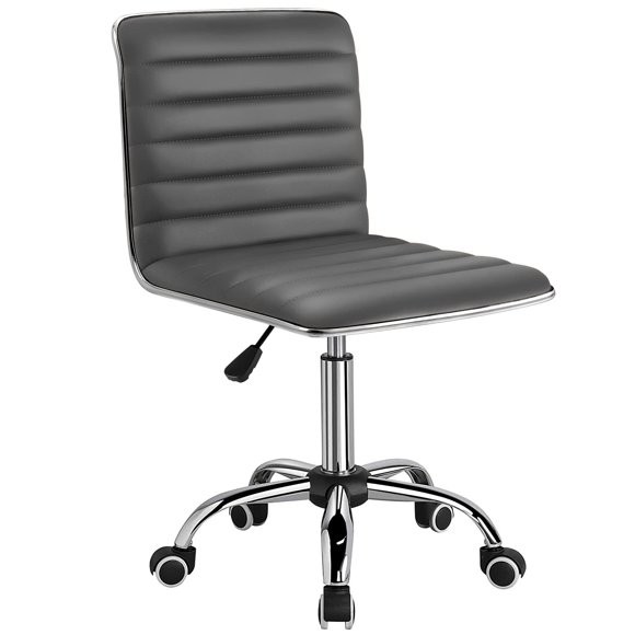 Furmax Chaise de Travail à Dossier Mi-Haut, Chaise de Bureau Pivotante en Cuir à Dossier Bas, Chaise de Coiffeuse pour Salle de Maquillage, Chaise d'Ordinateur Rétro avec Nervures Sans Accoudoirs (Gris)