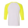 thumbnail image 3 of Unisex Three-Quarter Sleeve Baseball Tee Color White/ Neon Yellow X-Large Size, 3 of 4