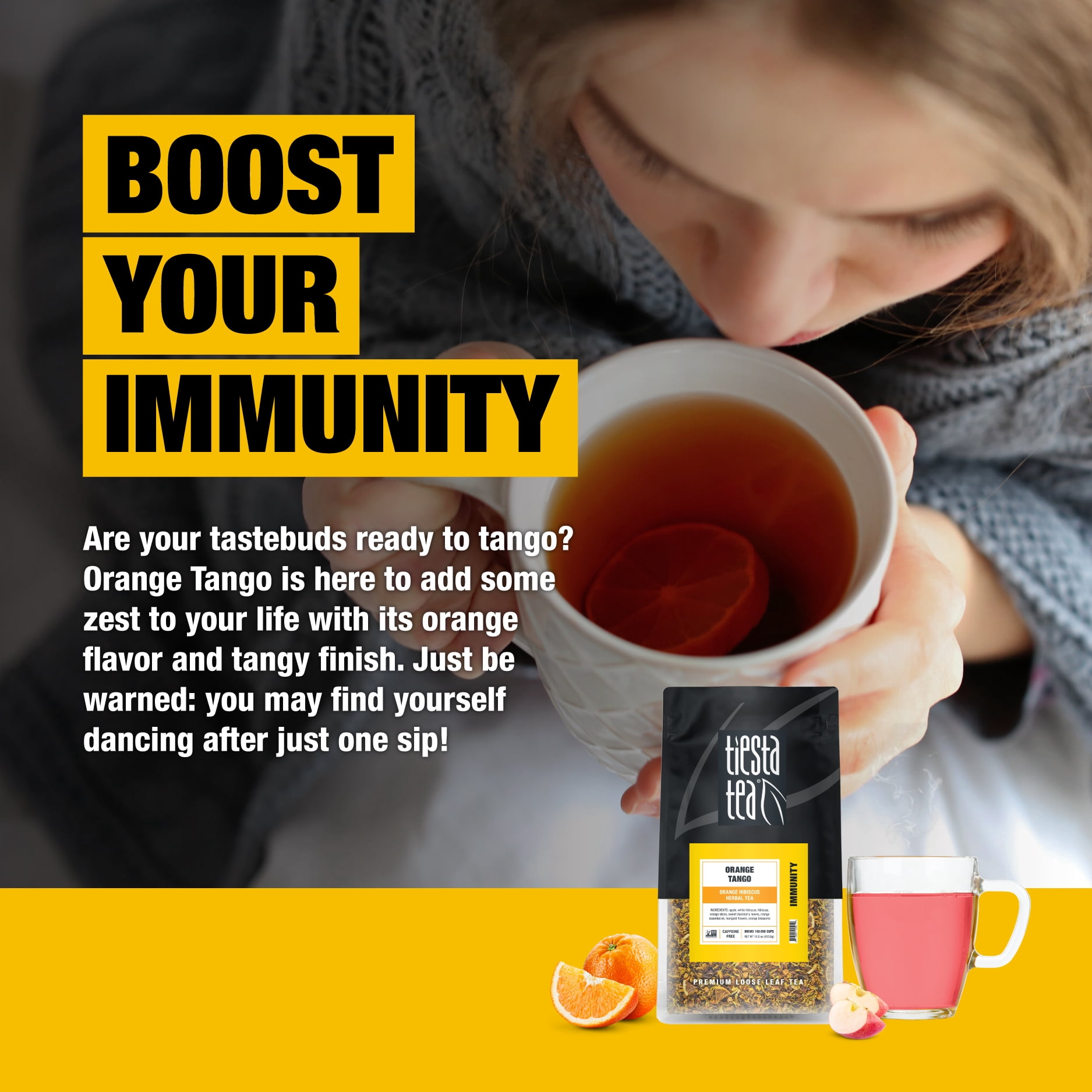 Tiesta Tea - Orange Tango,Immunity Loose Leaf Tea Blend,Orange Hibiscus Herbal Tea,Non-Caffeinated Fruit Tea,Make Hot or Iced & Up to 200 Cups,Made w/Natural Ingredients - 16oz Resealable Pouch