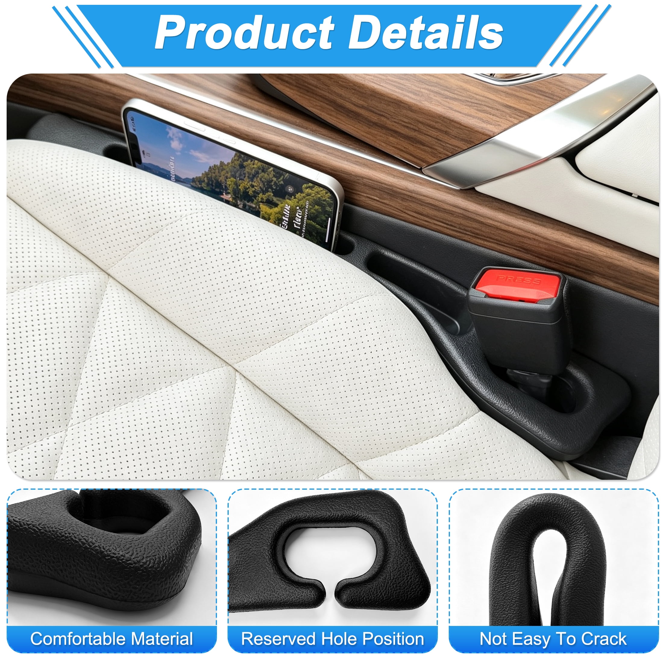 2 Pack Car Seat Gap Filler with Seat Belt Cutout, Universal Car Gap Plug Stopper, Anti-Drop Car Seat Crevice Blocker for Cell Phone Keys Coins Fit Car SUV Truck