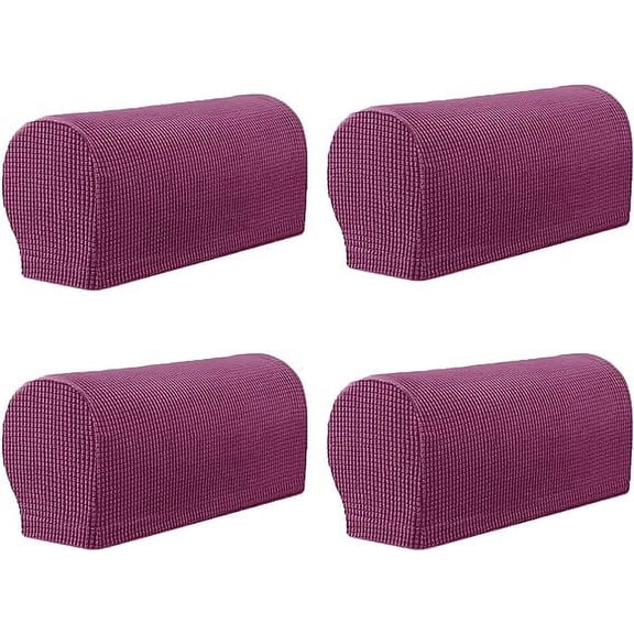 XmhyTop-A 4 Pcs Plaid Stretch Armrest Covers Solid Color Non-Slip Arm Covers for Chairs Couch Sofa Armchair Slipcovers for Recliner Sofa with Twist Pins, Purple