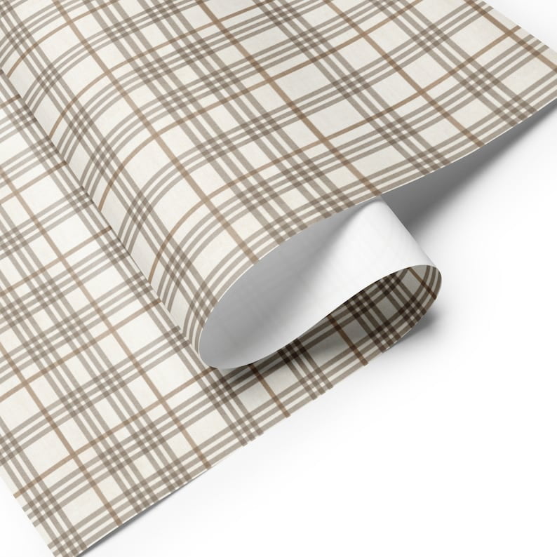 Vintage Brown White Christmas Plaid Pattern Luxury Thick Holiday Wrapping Paper Sheets Holiday Present Wrap for Christmas or Birthday, Winter Festive Decorative Packaging, Vintage Xmas Gift